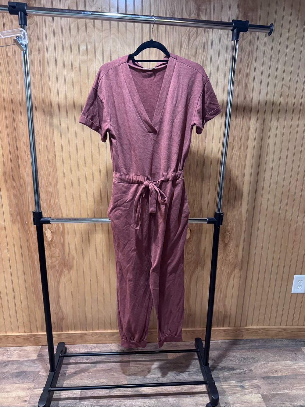 V-Neck Tie-Waist Jumpsuit in Mauve